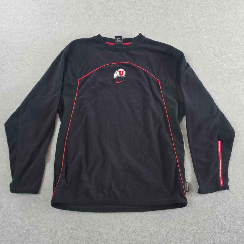 Nike Utah Utes Therma-FIT Fleece Pullover Mens Small Black Red Crew Neck Shirt